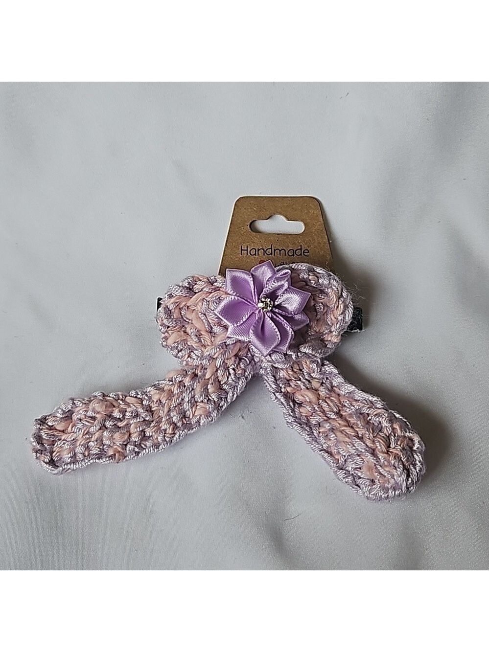 Hand Crafted Purple Crochet Bow Hair Clip Accessory 2.5" black alligator clip - Picture 15 of 17